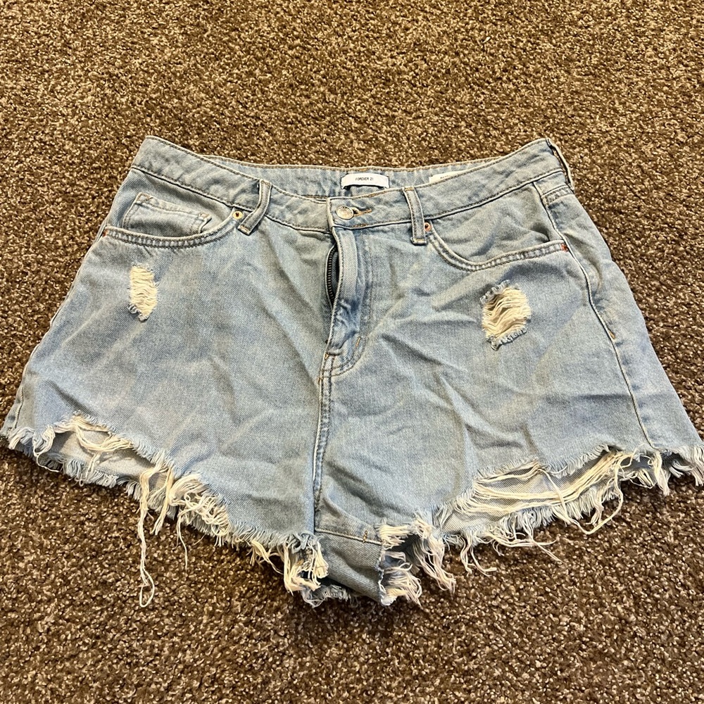 Forever 21 Light Blue Distressed Jean Shorts